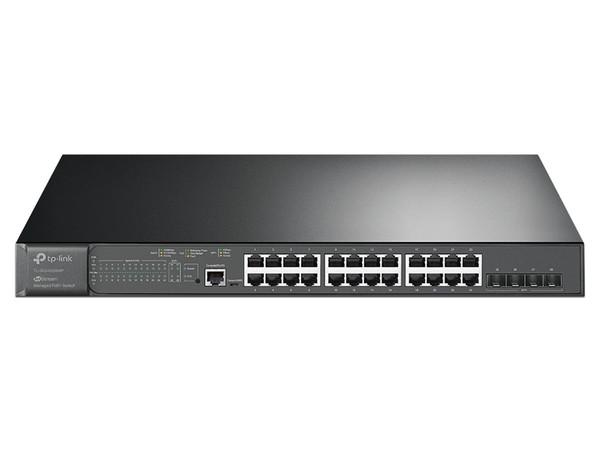 Switch TP-Link JetStream de 24 Puertos 10/100/1000 Mbps, 4 puertos 10GE SFP, PoE. Administrable.