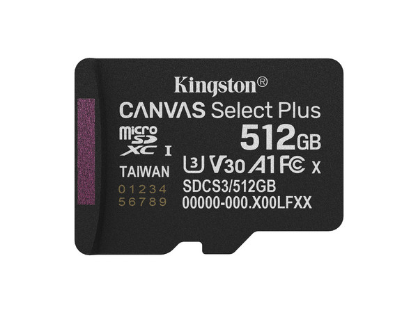 Memoria Kingston MicroSDXC Canvas Select Plus Gen 3 de 512GB, V30, Clase 10. Incluye adaptador. - imagen 3