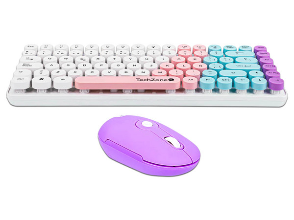 Kit Teclado Y Mouse Techzone Gradient Conexión Inalámbrica Con 85 Teclas Y Mouse Con 4 Botones DPI 1600 Color Blanco, Rosa, Azul Y Morado. - imagen 2