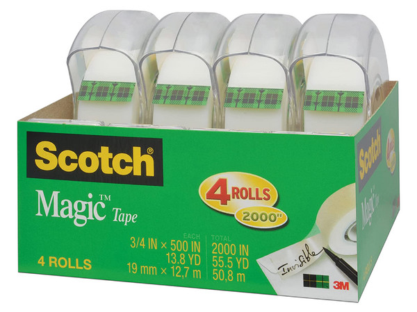 Paquete de Cintas Adhesivas 3M Scotch Magic con Despachador, 4 piezas.