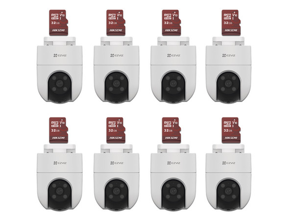 Kit de Cámaras EZVIZ CS-H8C/KM8, Incluye 8 Cámaras EZVIZ CS-H8C de 2MP y 8 Tarjetas MicroSD Hiksemi HS-TF-E1/32G de 32GB.