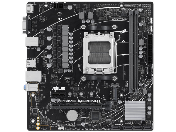 T. Madre ASUS PRIME A620M-K, Chipset AMD A620, Soporta: Procesador AMD Ryzen 7ma y 8va Gen, Socket AM5, Memoria: DDR5 7600+(OC)/6200/4800 MHz, 96GB Máx, Integrado: Audio HD, Red, USB 3.2, SATA 3.0, M.2, Micro-ATX, Ptos: 1xPCIe4.0x16, 1xPCIe3.0x1 - imagen 2