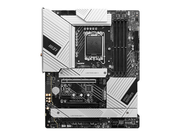 T. Madre MSI PRO Z790-A DDR5, Chipset Intel Z790, Soporta: Intel de 12va, 13va y 14va generación, Socket 1700, Memoria: DDR5 7800+(OC), 6800(OC), 4800 MHz, Integrado: Audio HD, Red, WI-Fi 7, USB 3.2, SATA 3.0, M.2, ATX, Ptos: 1 x PCIE5.0x16 - imagen 2