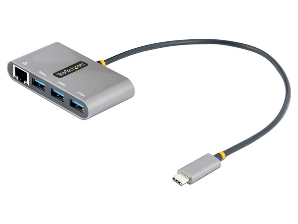 HUB Adaptador StarTech HB30C3A1GEA2 USB-C, 3 puertos USB-A 3.0 y 1 puerto RJ-45. Color Gris.