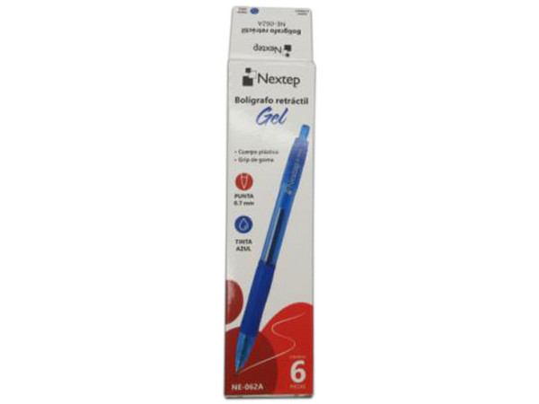 Bolígrafo Nextep de Gel, Retráctil, Mediano, Punta de 0.7mm, 6 pzas, Color Azul.