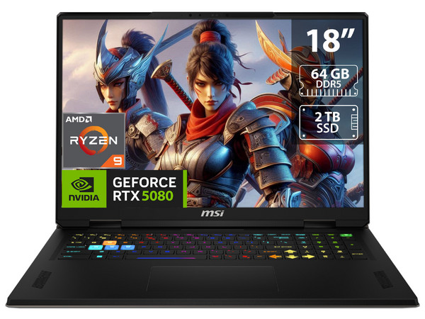 Laptop Gamer MSI Vector A18 HX:
CPU AMD Ryzen 9 9955HX (hasta 5.4 GHz),
Memoria de 64GB DDR5,
SSD de 2TB,
Pantalla de 18" LED WQXGA (2560x1600), 240Hz,
Video NVIDIA GeForce RTX 5080 16GB GDDR7, 
S.O. Windows 11 Pro,
Teclado Retroiluminado en Inglés
