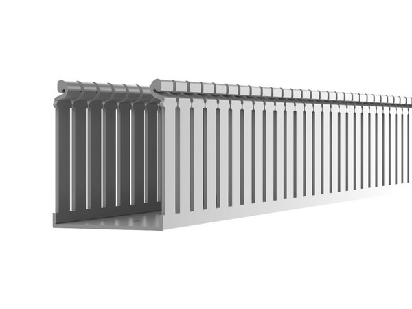 Canaleta Ranurada de PVC con Tapa, Tipo F, 57.2 mm de Ancho, 79.2 mm de Alto y 2 m de Largo, Color Gris