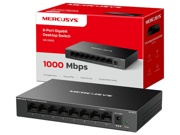 Switch Mercusys MS108GS de 8 Puertos RJ-45 10/100/1000 Mbps, Color Negro. - imagen 2