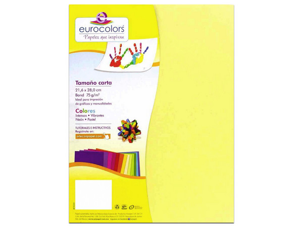 Papel cortado Eurocolors EC0002 tamaño Carta, 100 piezas. Color Amarillo. - imagen 2