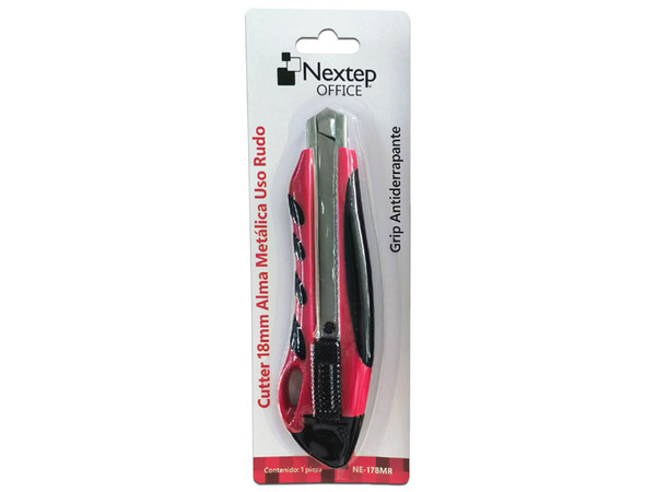 Cutter Nextep NE-178MR, Navaja de 18mm, Uso Rudo, Color Rojo.