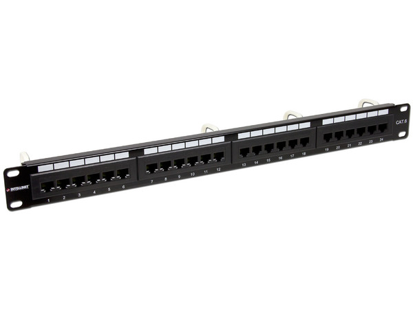 Panel de Parcheo Cat6 Intellinet, 24 puertos, UTP, 1U.                