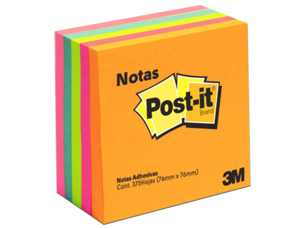 Notas adhesivas 3M Post-It neón, 3x3 pulgadas con 5 Blocks de 75 hojas