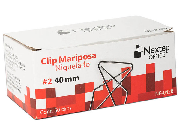 Clip Mariposa Nextep Niquelado #2 de 40 mm con 50 clips por caja. Paquete con 2 piezas.
