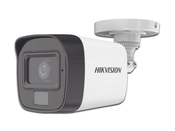 Cámara de vigilancia Hikvision DS-2CE16D0T-LFS, Tipo Bala de 2MP, Lente 2.8mm, IR hasta 30 m, IP67, Micrófono Integrado, Luz blanca 20 m.