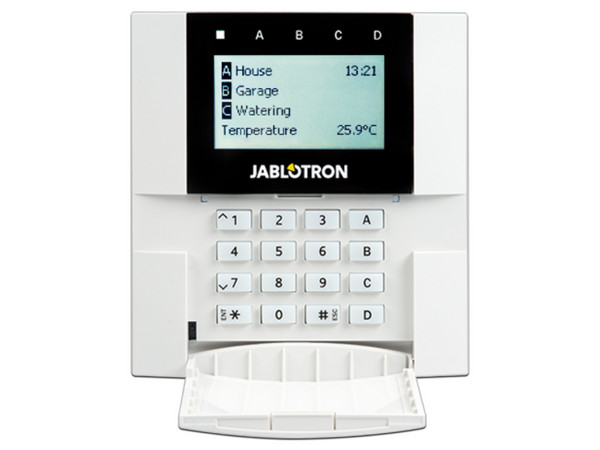 Teclado BUS JABLOTRON JA-110E con pantalla LCD. Color Blanco.