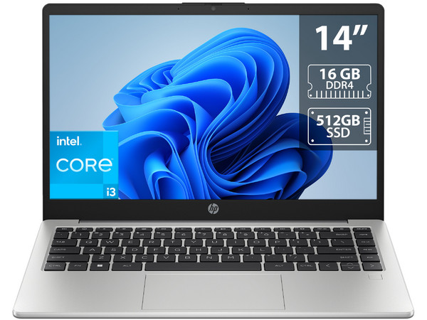 Laptop HP 240 G10: Procesador Intel Core i3 1315U (hasta 4.5 GHz), Memoria de 16GB DDR4, SSD de 512GB, Pantalla de 14" LED, Video UHD Graphics, S.O. Windows 11 Home (64 Bits).