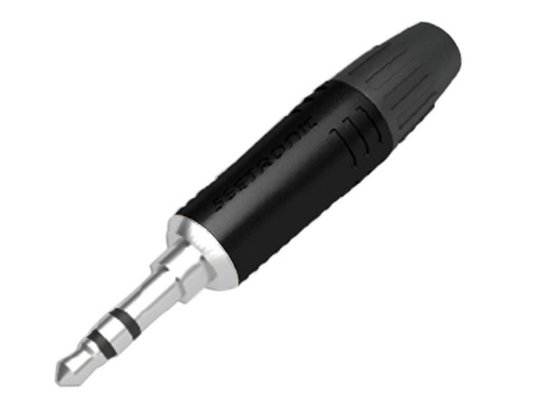 Conector de Audio Seetronic de 3.5mm, Estéreo, Contacto niquelado, Carcasa cromada. Color Negro.