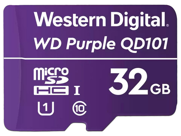 Memoria Western Digital Purple QD101 MicroSDXC de 32GB, Clase 10, Especializada para Videovigilancia.