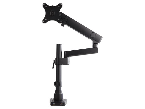 Soporte de Escritorio para Monitor, Brazo con movimiento articulado, hasta 34", 2xUSB 3.0. Color Negro.