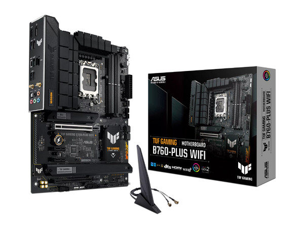 T. Madre ASUS TUF GAMING B760-PLUS WIFI, Chipset Intel B760,Soporta: Intel 12va y 13va Generación de Socket 1700,Memoria: DDR5 7200/6200/5800/4800MHz, 128GB Max,Integrado: Wi-Fi, Red, USB 3.2 , M.2,ATX, Ptos: 1xPCIe5.0x16,1xPCIe3.0x16,2xPCIe3.0x1