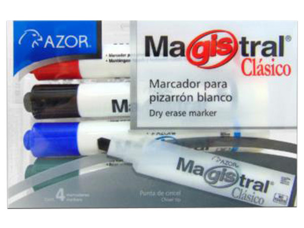 Marcador para Pizarrón Azor Magistral Clásico, colores surtidos. Paquete con 4 piezas