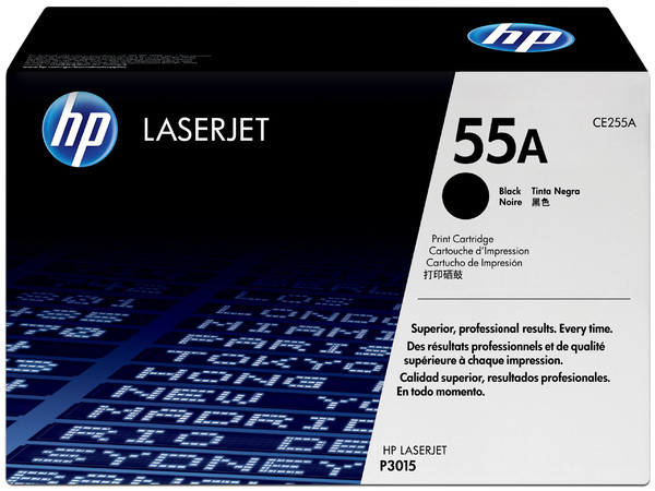 Tóner para impresora HP 55A, Negro Laserjet Original (CE255A).