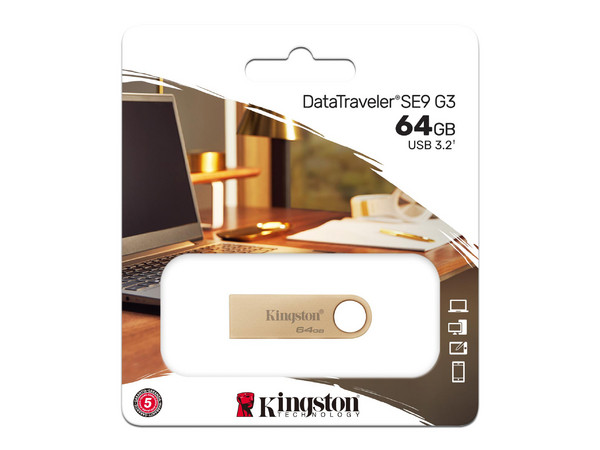 Unidad Flash USB 3.2 Kingston DataTraveler SE9 G3 de 64GB, Color Dorado. - imagen 3