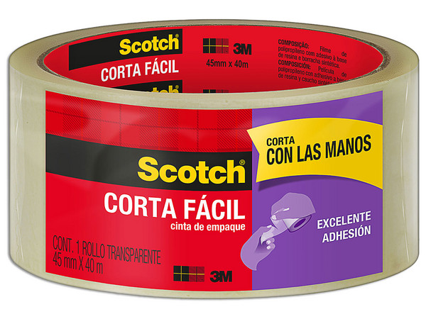 Cinta Scotch 3M, Adhesiva, Corta Fácil, 45 mm x 40 m.