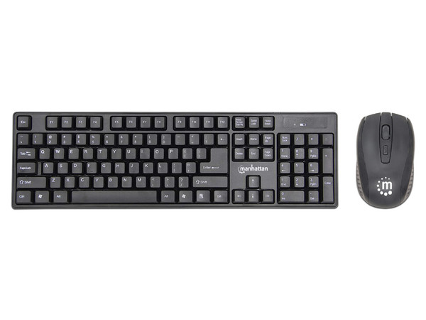 Kit de Teclado y Mouse Óptico Manhattan 178990, Receptor USB, Color Negro.