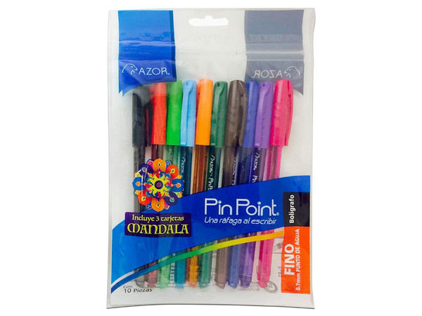 Bolígrafo Azor Pin Point de Punto Fino 0.7 mm, Colores Surtidos, (10 Piezas).