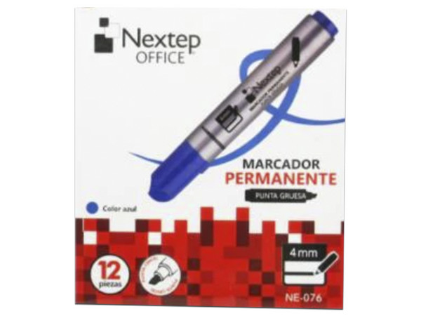 Paquete de Marcadores Permanentes Nextep NE-076, Punta tipo Cincel, 2 Cajas x 12 Piezas, Color Azul.