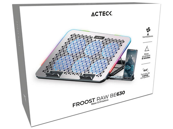 Base para Laptops Acteck Froost Raw BE630, Ventilador Integrado, 7 Niveles de Ajuste, Soporte para celular, Color Blanco. - imagen 3