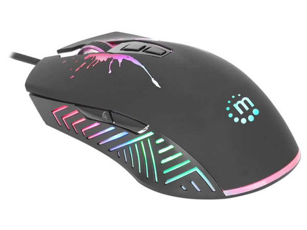 Mouse Gamer Manhattan MAN-190220, Hasta 7,200 dpi, Iluminación LED, 7 botones, USB, Color Negro.