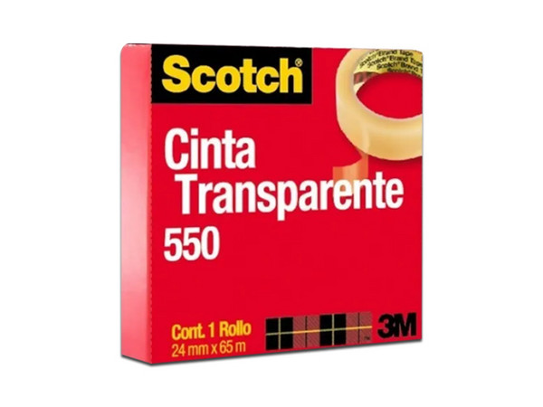 Cinta Adhesiva 3M 550, Transparente, 24mm x 65m, 1 Pieza.