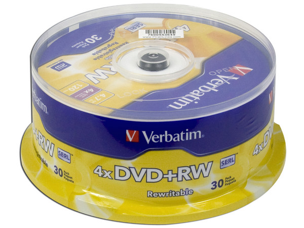 Paquete de 30 DVD+RW Verbatim de 4.7GB, 4X.