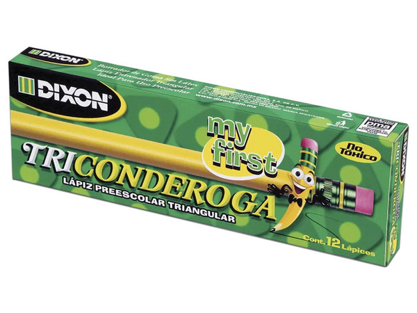 Lápiz Dixon Ticonderoga My First #2, triangular, madera, caja con 12 lápices.