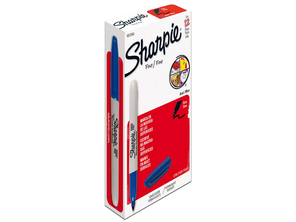 Marcador Sanford Sharpie 30003 Fino Azul Permanente (Caja c/12) Punta fina para trazos precisos, tinta permanente de secado rápido y resistente al agua. Ideal para múltiples superficies.
