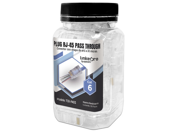 Bote con 100 Plugs Pass through RJ45 Cat6 sin blindaje, chapado de oro a 30 micras para durabilidad extrema. - imagen 2