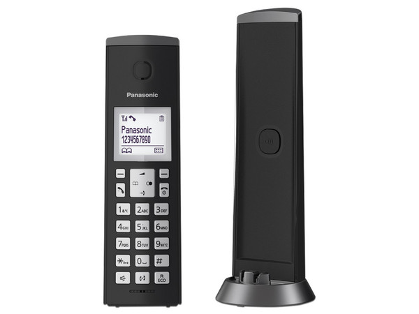 Teléfono Inalámbrico Panasonic, KX-TGK210MEB, con Identificador de llamadas, modo eco, Directorio Telefónico, Botón para Intercom, Color Negro.