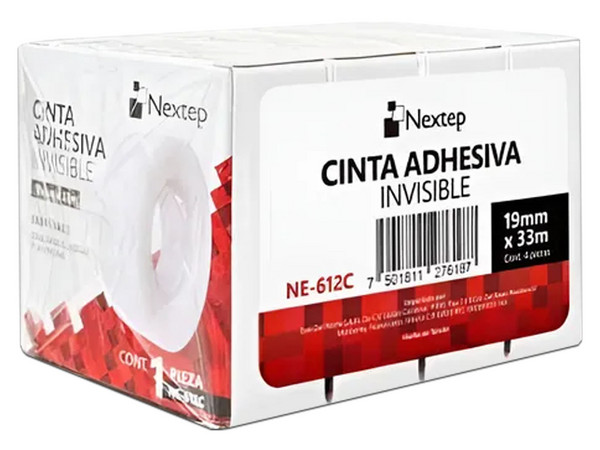 Cinta Adhesiva Nextep NE-612C, 19mm x 33mts, Contiene 4 piezas, Color Invisible.