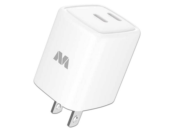 Cargador MyBat AC Dual USB-C 35W GaN, Universal, Color Blanco, Sin Cable.