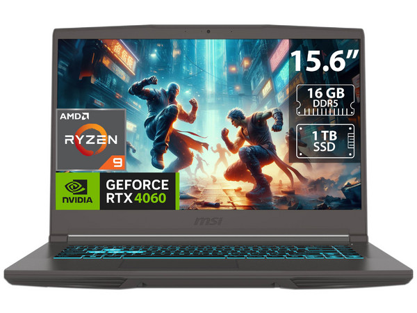 Laptop Gamer MSI Thin A15:Procesador AMD Ryzen 9 8945HS (Hasta 5.2 GHz),Memoria de 16GB DDR5,SSD de 1TB,Pantalla de 15.6" LED, 144 Hz,Video NVIDIA GeForce RTX 4060 8GB GDDR6,S.O. Windows 11 Home.Teclado Versión en Inglés.