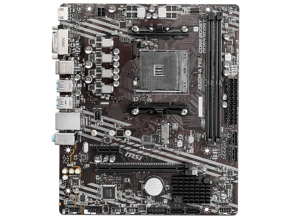 T. Madre MSI A520M-A PRO, Chipset AMD A520,Soporta: AMD Ryzen 3ra, 4ta y 5ta Generación, Socket AM4,Memoria: DDR4 4600+/ 3200/ 2133 MHz, 64GB Max,Integrado: Audio HD, Red, USB 3.0, SATA 3.0, M.2,Micro-ATX, Ptos: 1xPCIEx16, 1xPCIEx1 - imagen 2