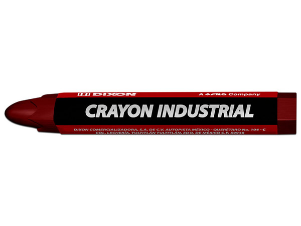 Crayón de cera industrial Dixon, con forma hexagonal y base de cera. Caja con 10 piezas. Color rojo.