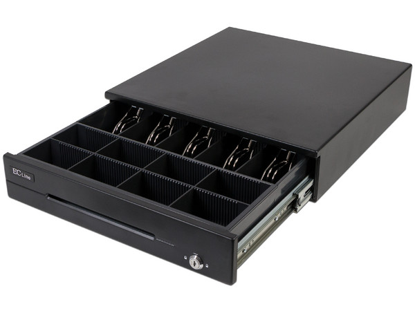 Cajón de dinero EC Line EC-CD-200M para punto de Venta con 8 separadores para monedas y 5 para billetes, RJ-11. Color Negro - imagen 2