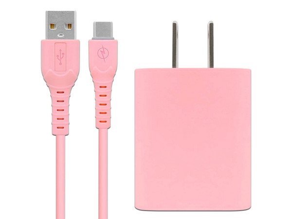 Cargador de Pared BRobotix de Carga Rápida, 2.1A, Incluye Cable USB-A a USB-C. Color Rosa.