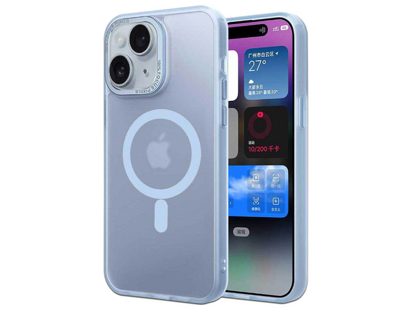 Funda TEKKU Matte para iPhone 15, Transparente Azul, Compatible con MagSafe.