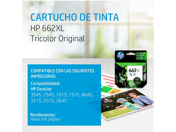 Cartucho de tinta HP 662XL Tricolor Original (CZ106AL). - imagen 2