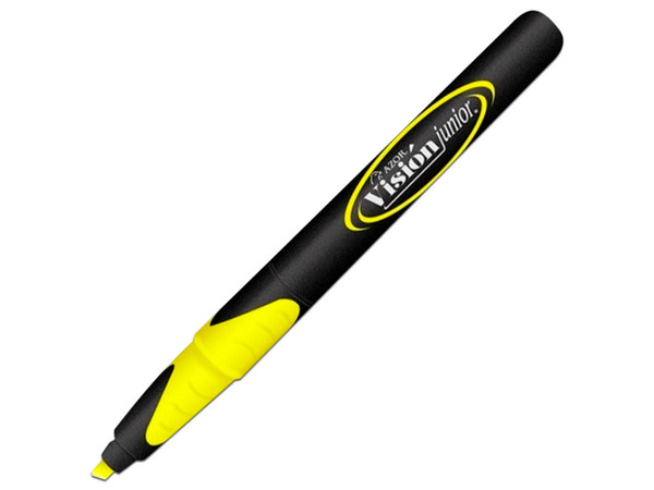 Marca Textos Azor Visión Junior de punta cincel 4mm, color amarillo fluorescente. Paquete con 12 piezas