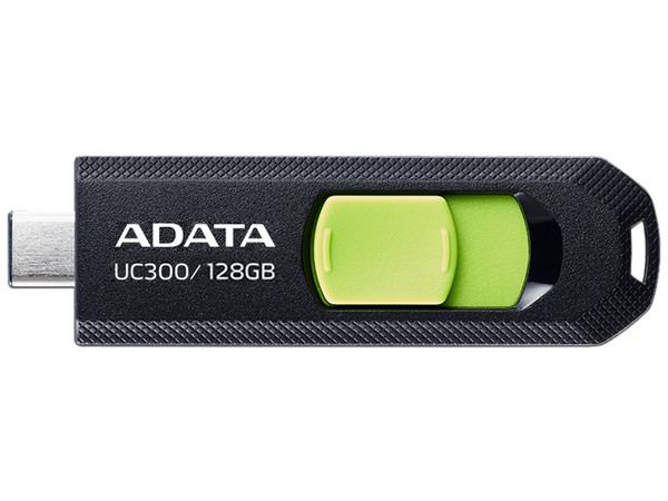 Memoria USB ADATA UC300, 128GB, USB-C, USB 3.2, Color Negro con Verde.